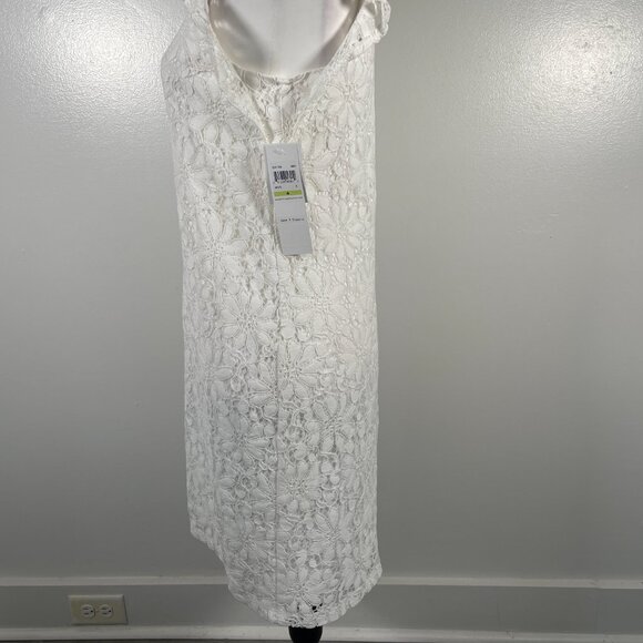London Times White Crew Neck Floral Lace Short Flutter Sleeves Shift Dress 4 NWT - Picture 8 of 16